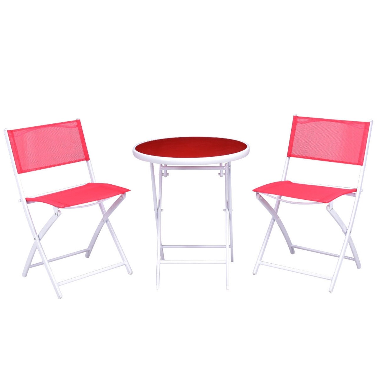 3-Piece Patio Bistro Set Folding Table and 2 Chairs Balcony Outdoor Furniture